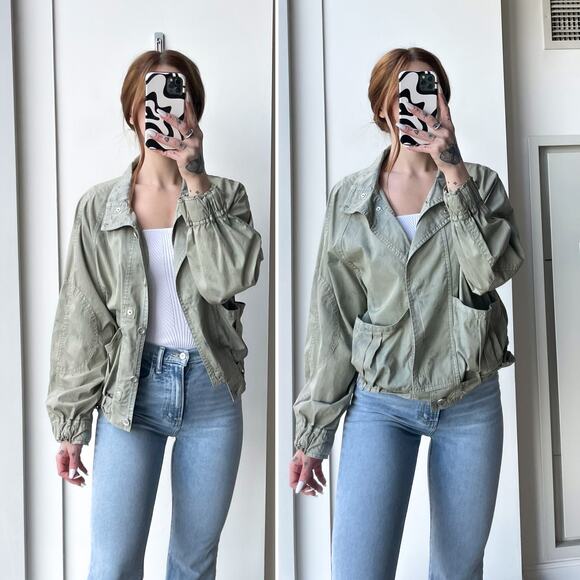 Free People Green Parachute Utility Jacket Size S Lightweight Slouchy Indie - Picture 2 of 16